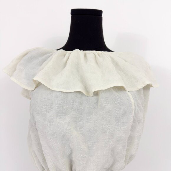 KIMCHI BLUE RUFFLE WHITE OFF THE SHOULDER SHIRT SIZE SMALL - Picture 2 of 11